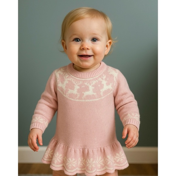 NWT Baby Gap Fair Isle Reindeer Holiday Sweater Dress - Picture 1 of 9